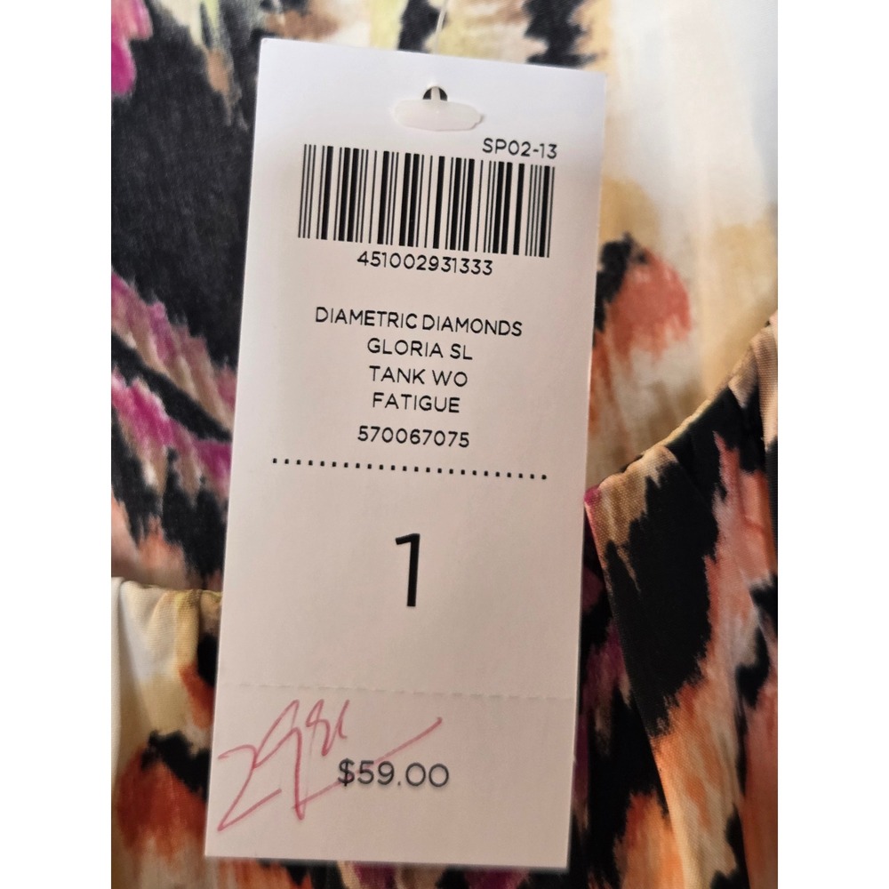 Chico's Diametric Diamonds Gloria SL Tank 1 M Fatigue Orange Purple Geometric - Picture 3 of 4